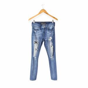 Express Jeans Women's Legging Medium Wash Blue Mid Rise Distressed Jeans Size 0R